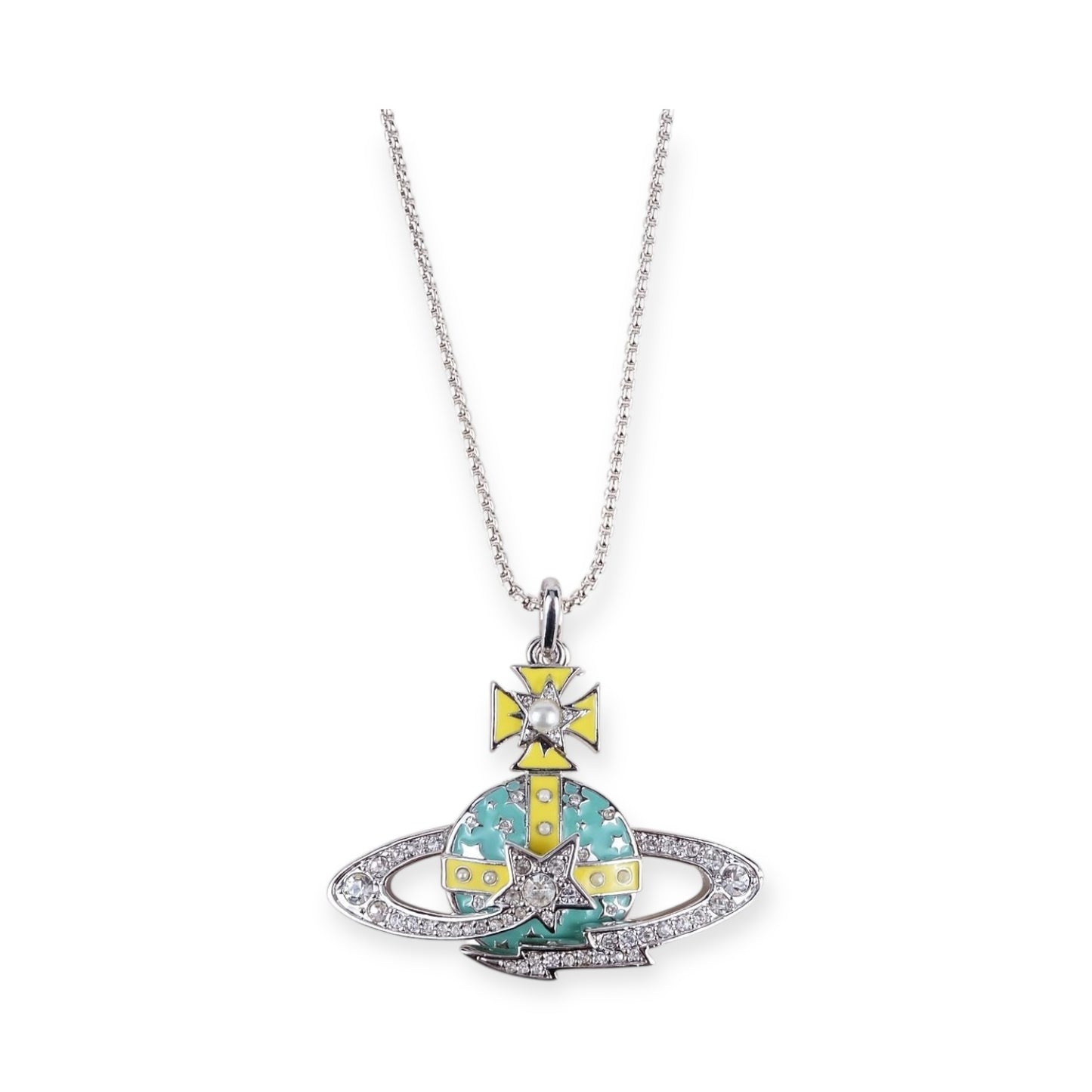 Multicolor Pearl Studded Orb Shooting Star Saturn Necklace (3 colors)