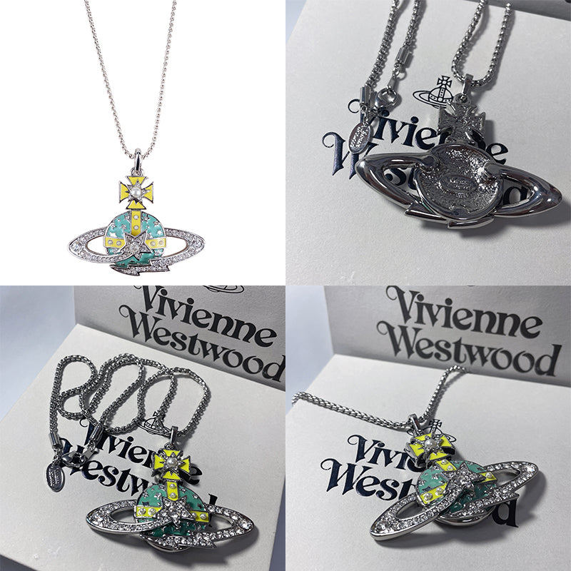 Multicolor Pearl Studded Orb Shooting Star Saturn Necklace (3 colors)