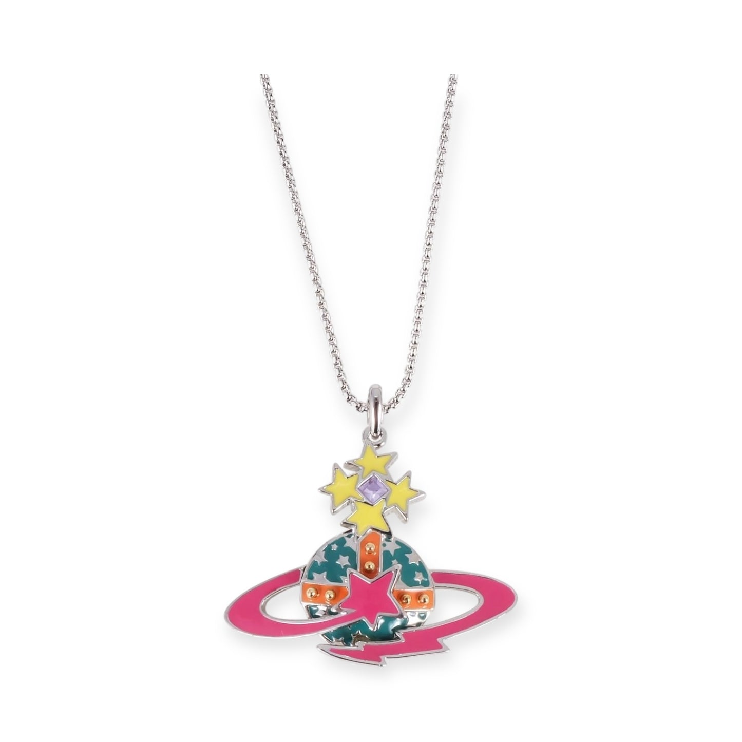 Multicolor Pearl Studded Orb Shooting Star Saturn Necklace (3 colors)