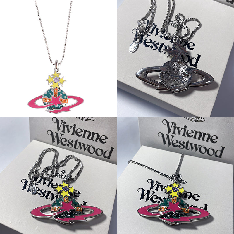 Multicolor Pearl Studded Orb Shooting Star Saturn Necklace (3 colors)