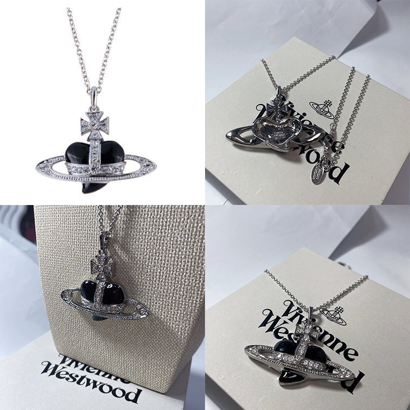 Heart Shape Planet Gem Orb Pendant Necklace (4 Colors)