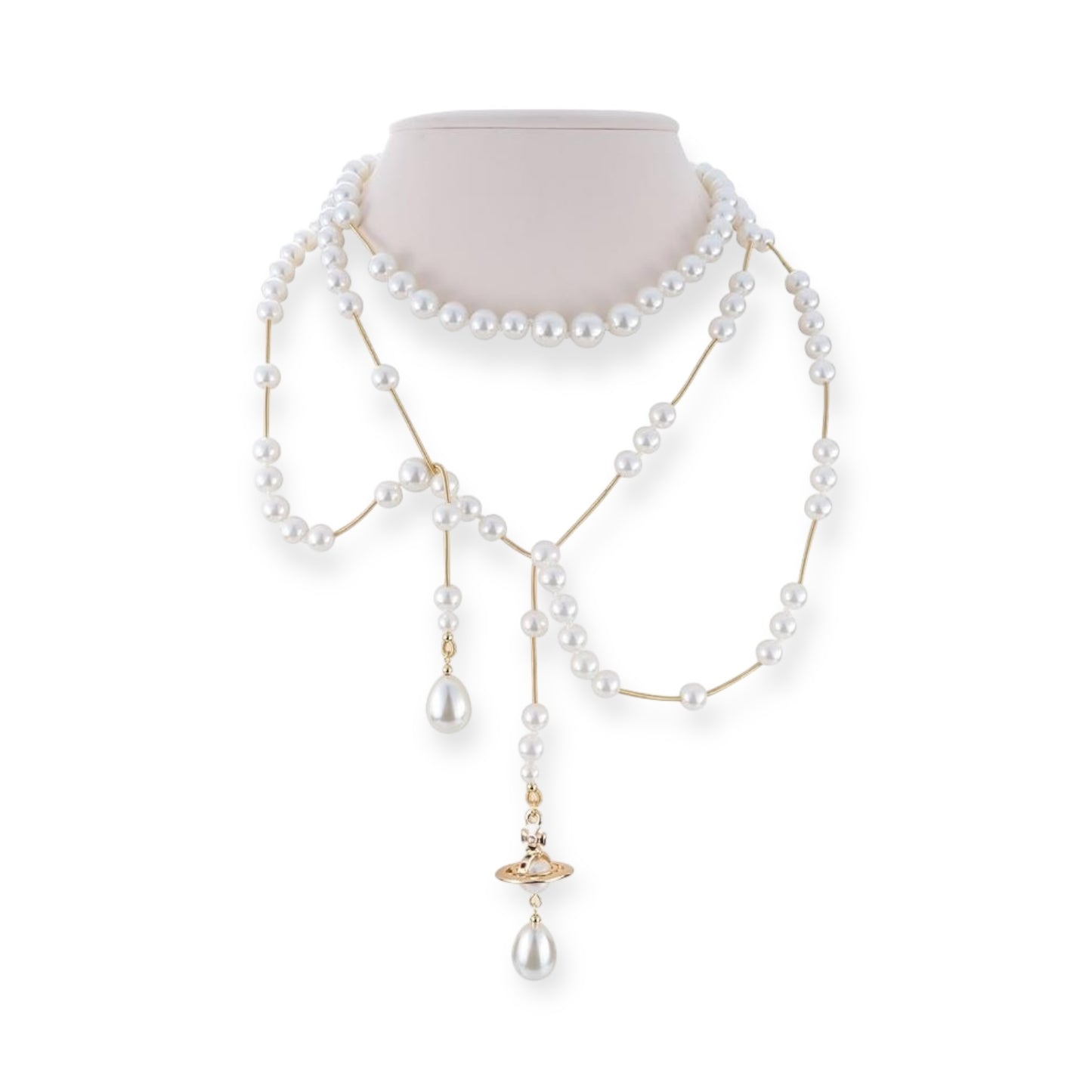 Multi Link Broken Pearl Water Drop Necklace Gold & Silver (2 colors)
