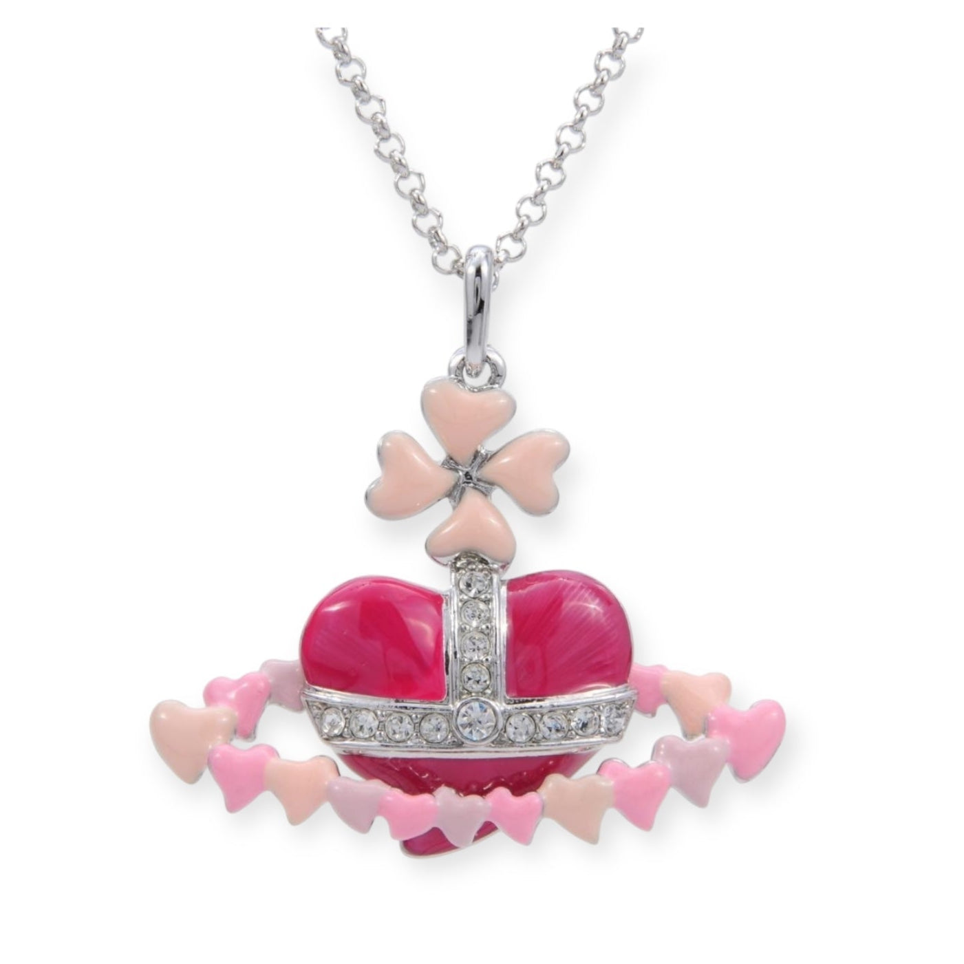 Multi Heart Shape Orb Pink Pendant Necklace