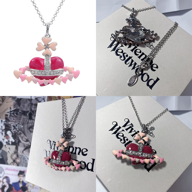 Multi Heart Shape Orb Pink Pendant Necklace