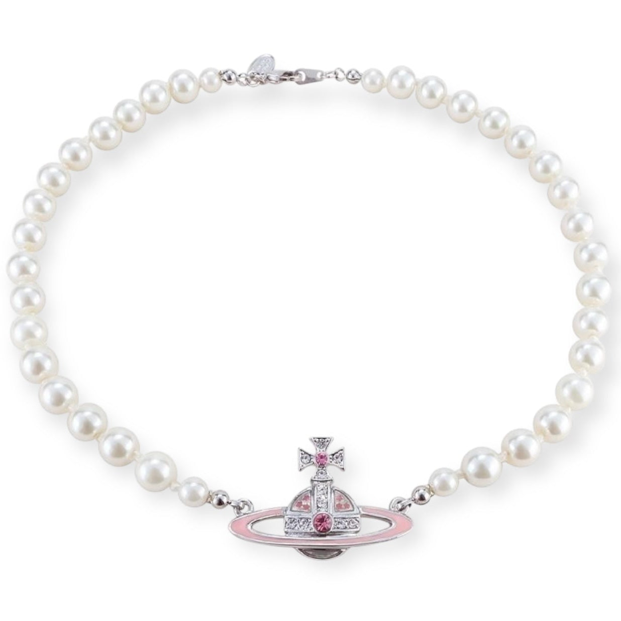 Pearl Beaded Pink & Silver Star Studded Pendant Necklace