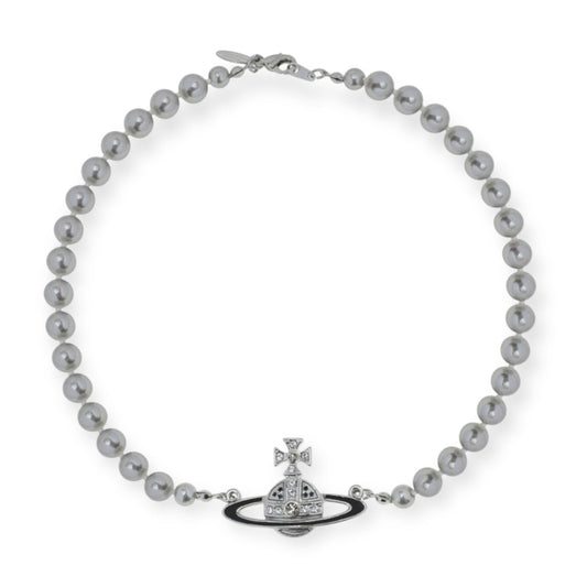 Pearl Beaded Black & Silver Star Studded Pendant Necklace