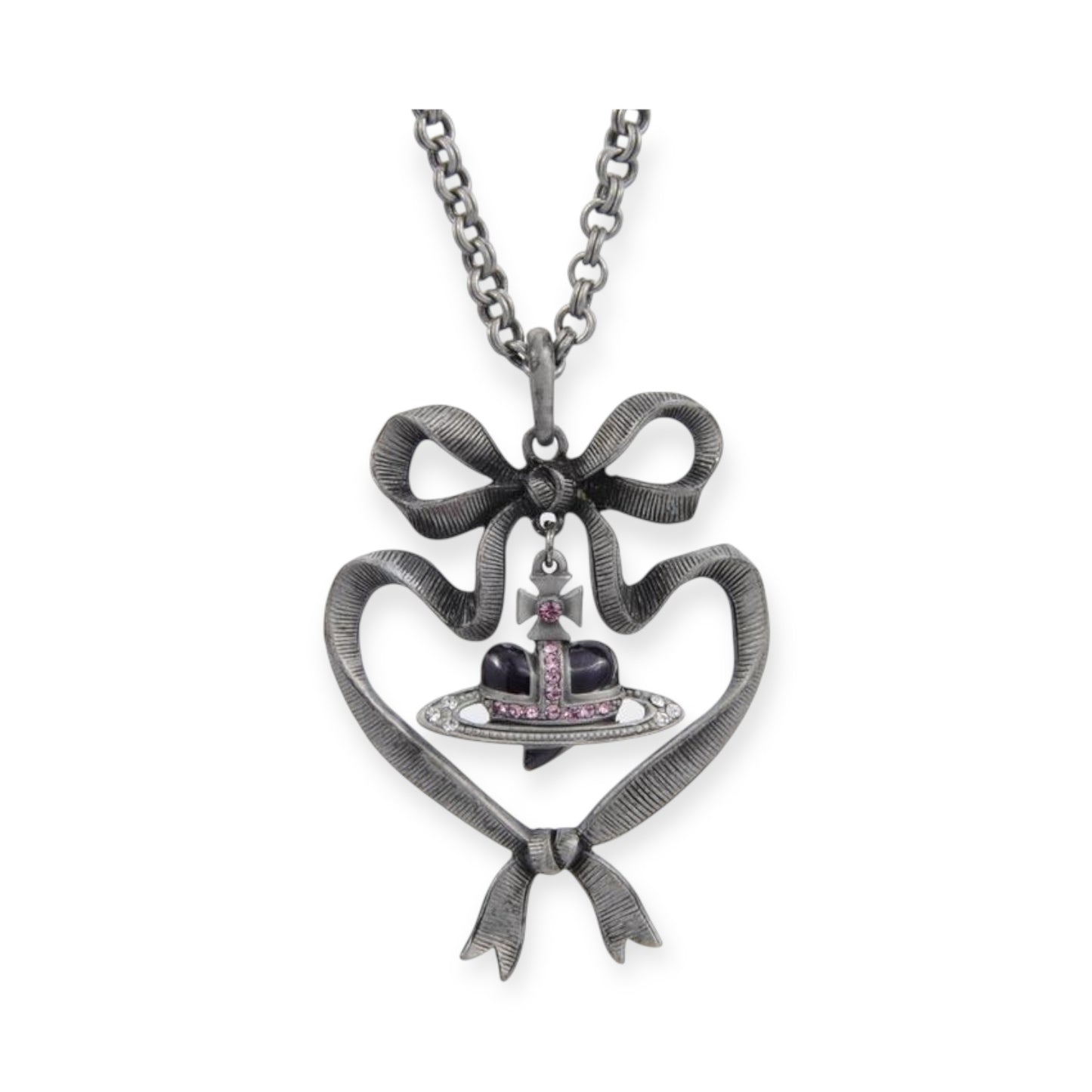 Double Ribbon Heart Gem Pendant Necklace (2 colors)