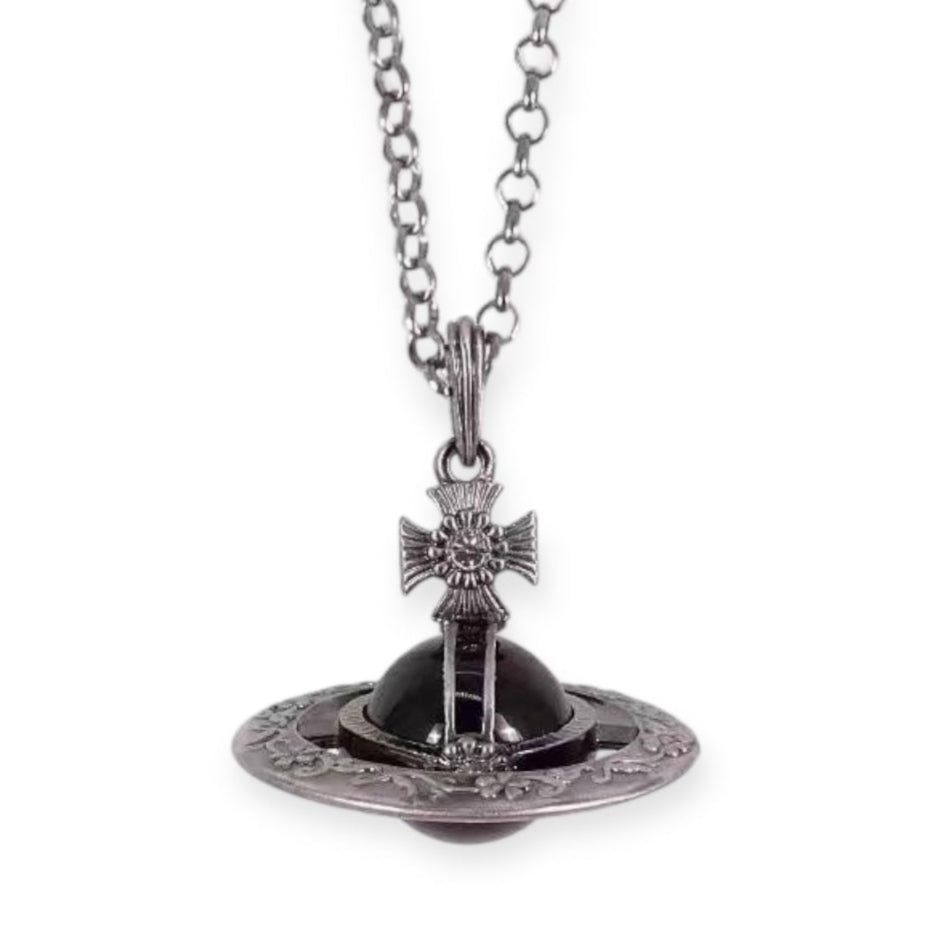 Detailed Gothic Orb Pendant Necklaces Purple & Dark Silver Colorways *20MM & 10MM*