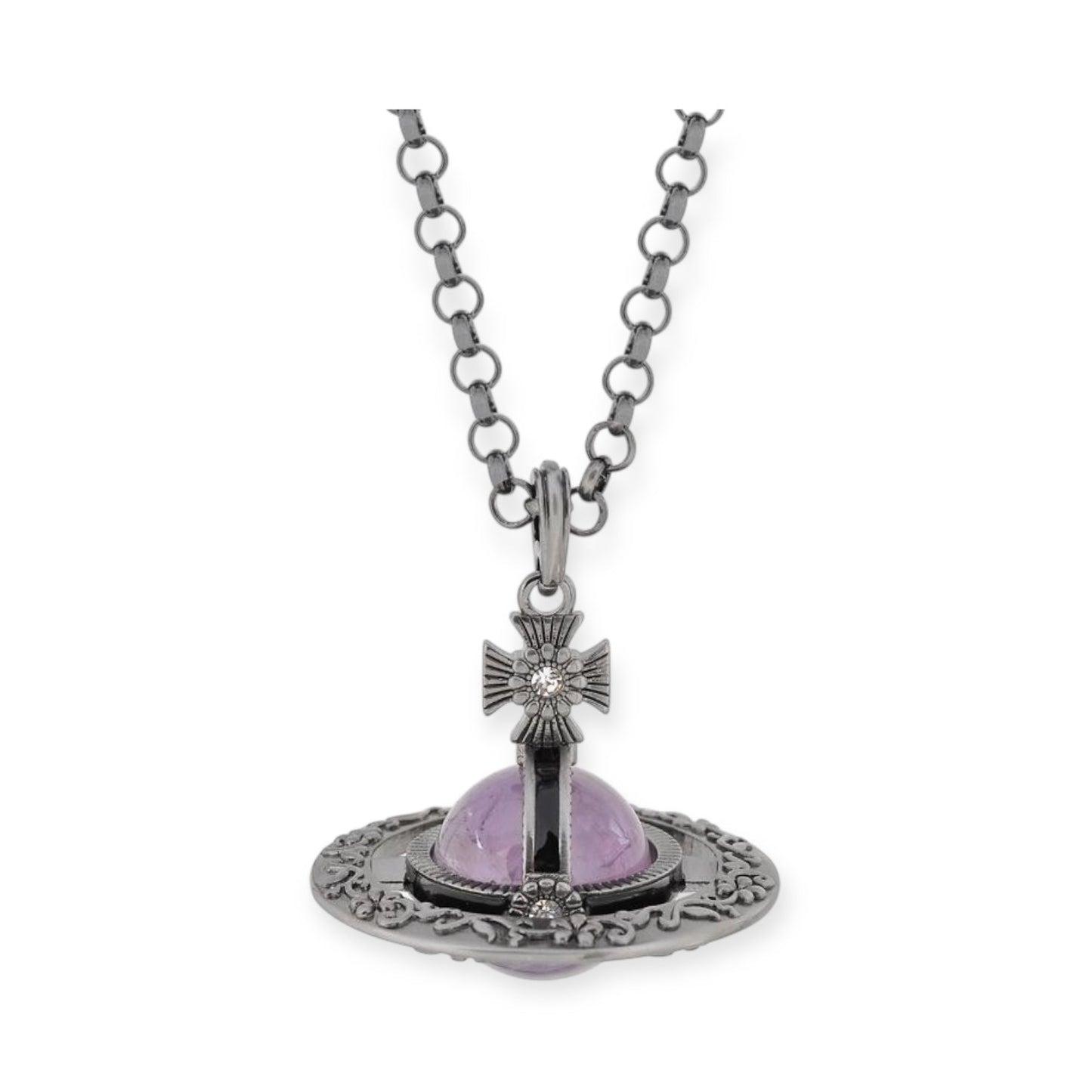 Detailed Gothic Orb Pendant Necklaces Purple & Dark Silver Colorways *20MM & 10MM*