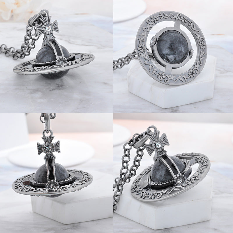 Detailed Gothic Orb Pendant Necklaces Purple & Dark Silver Colorways *20MM & 10MM*