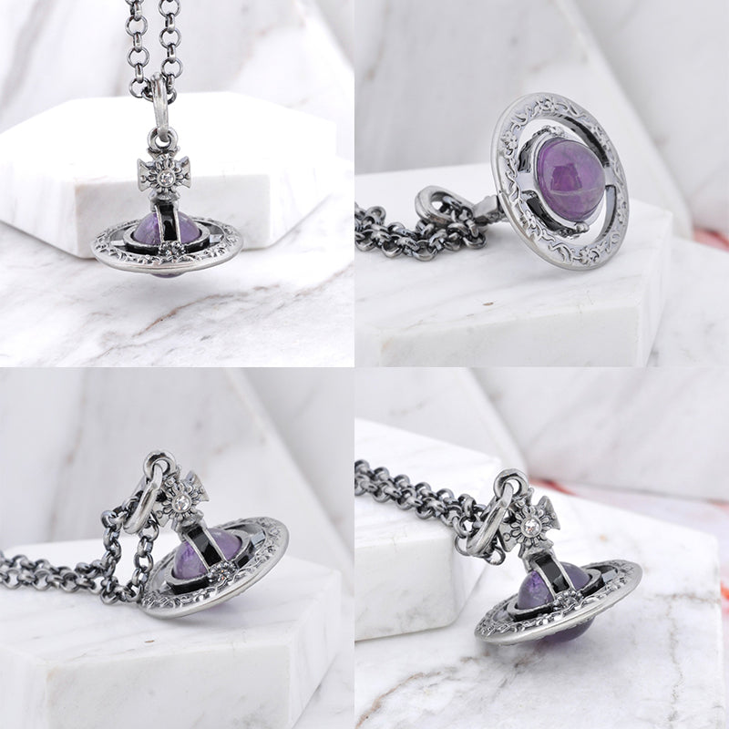 Detailed Gothic Orb Pendant Necklaces Purple & Dark Silver Colorways *20MM & 10MM*