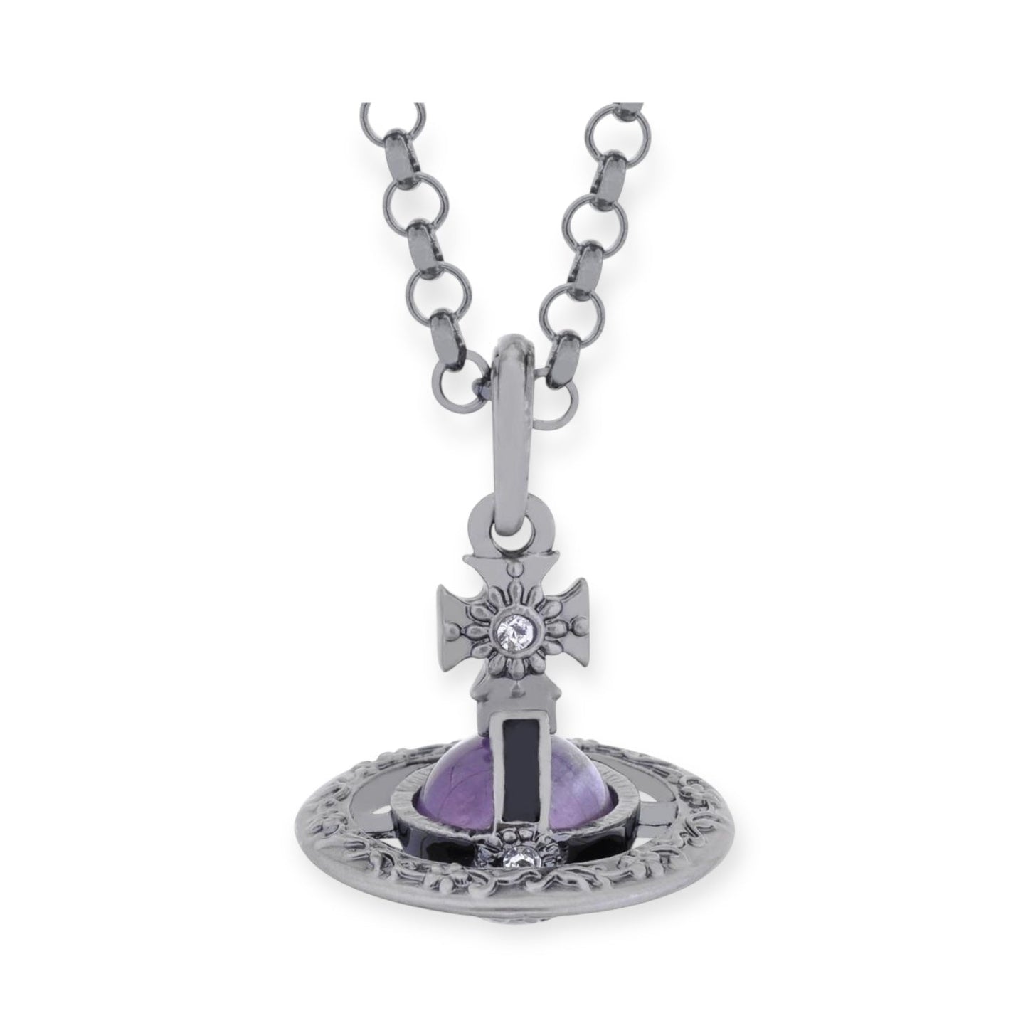 Detailed Gothic Orb Pendant Necklaces Purple & Dark Silver Colorways *20MM & 10MM*