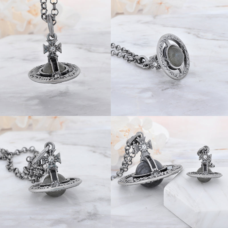 Detailed Gothic Orb Pendant Necklaces Purple & Dark Silver Colorways *20MM & 10MM*