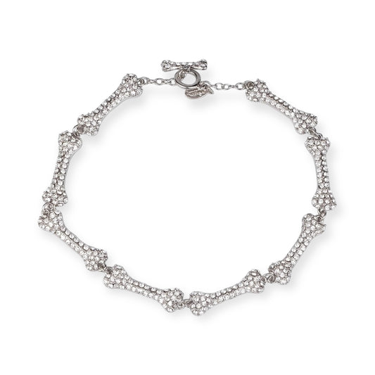 Mini Multi Repeated Bones Silver Gem Studded Choker Necklace