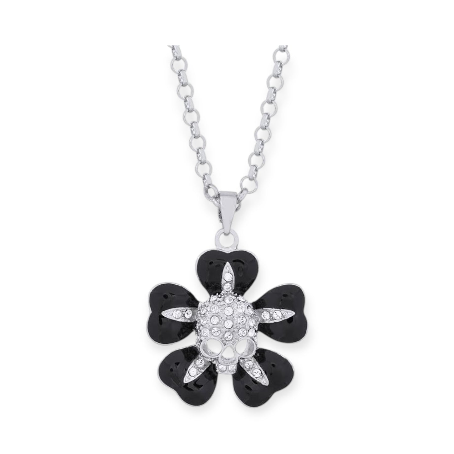Flower Petals Skull Gem Pendant Necklace Gold & Silver (2 colors)