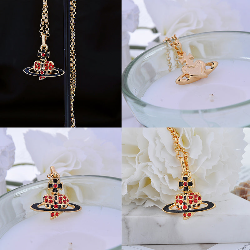 Heart Shaped Mini Gem Studded 10MM Pendant Orb Necklace (2 colors)