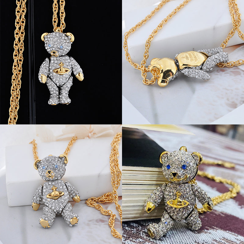 Teddy Bear Panda Gem Studded Pendant Necklace (2 colors)