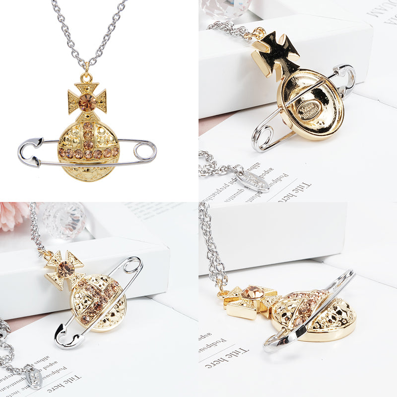 Safety Pin Gold Silver Orb Necklace