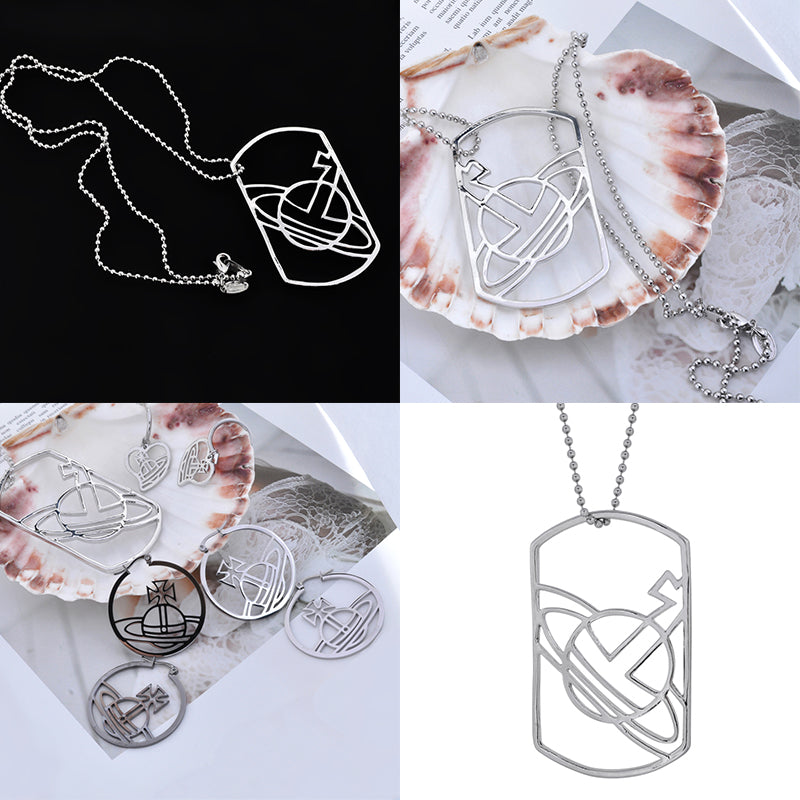 Orb Outline Silver Pendant Dog Tag Necklace