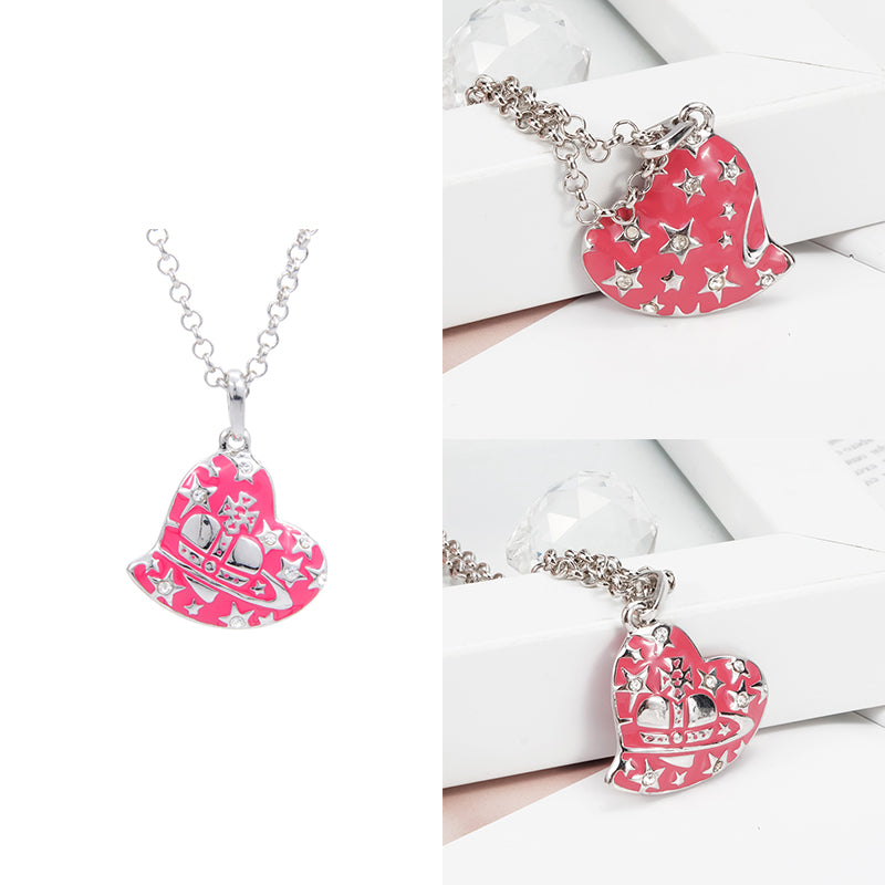 Heart Shape Asymmetrical Hanging Star Gem Studded Pendant Necklace (3 Colors)