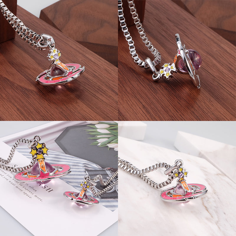 Shooting Star Meteor Colorful Abstract Orb Pendant Star Necklace (20MM & 10MM)