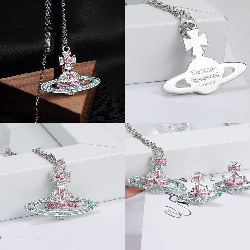 Gem Studded 2D Orb Pendant Necklace (5 Colors)