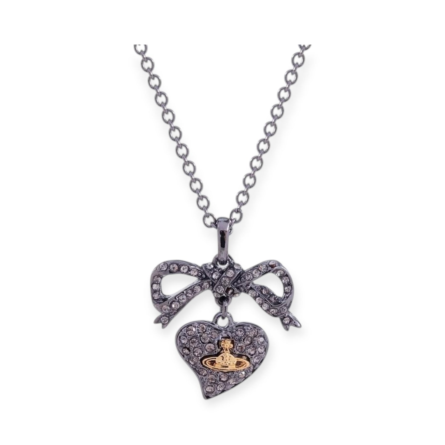 Heart Shaped Gem Studded Orb Pendant Necklace (3 colors)