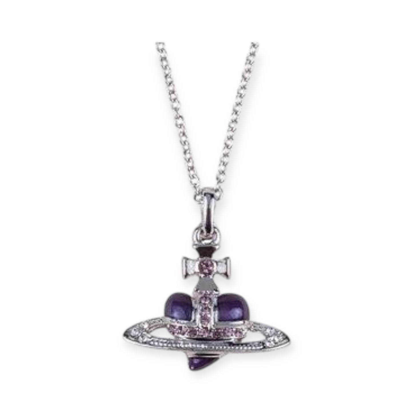 Mini Heart Shape Shaped Orb Design Pendant Silver Chain Necklace (5 Colors)