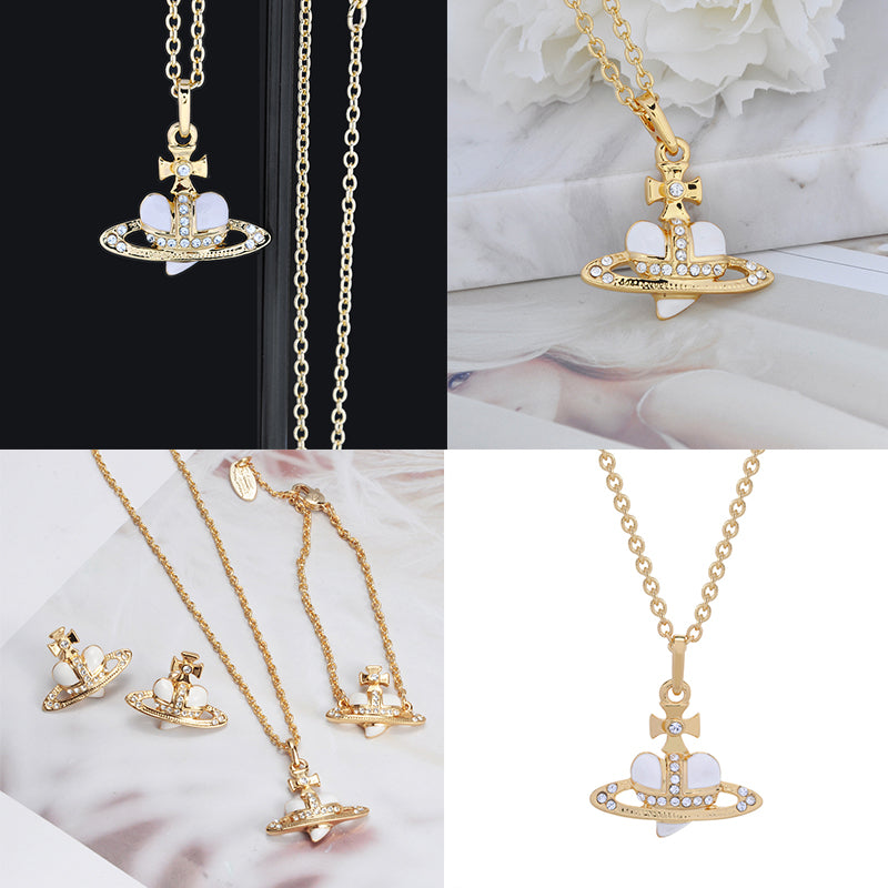 Mini Heart Shape Shaped Orb Design Gold Chain Necklace (7 Colors)