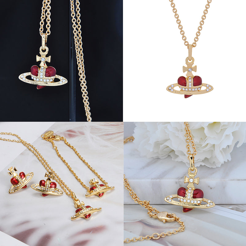 Mini Heart Shape Shaped Orb Design Gold Chain Necklace (7 Colors)