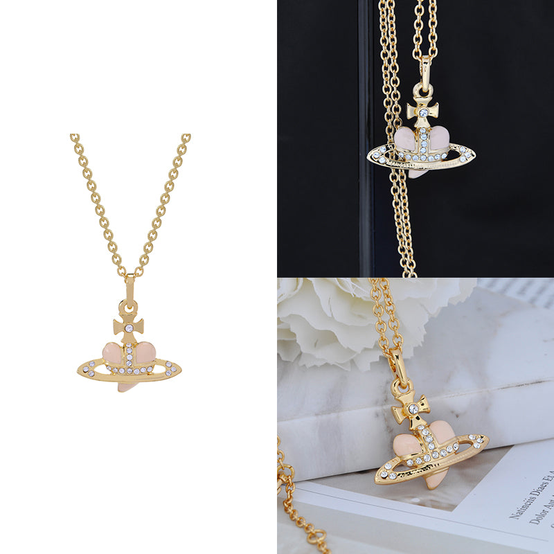 Mini Heart Shape Shaped Orb Design Gold Chain Necklace (7 Colors)