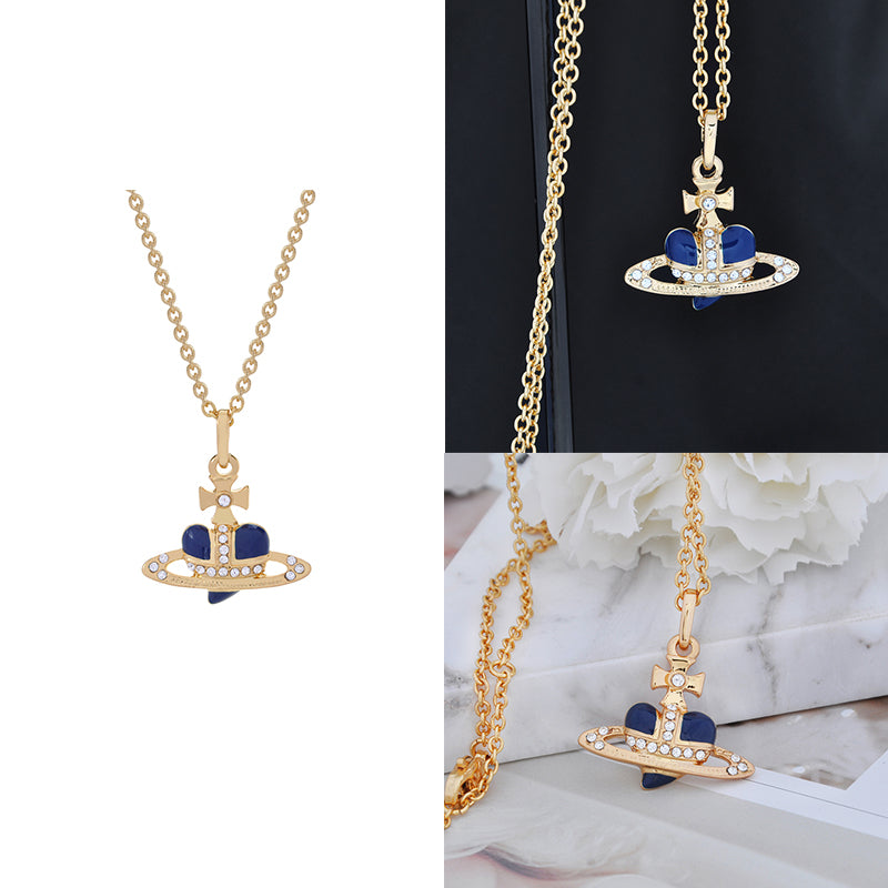 Mini Heart Shape Shaped Orb Design Gold Chain Necklace (7 Colors)