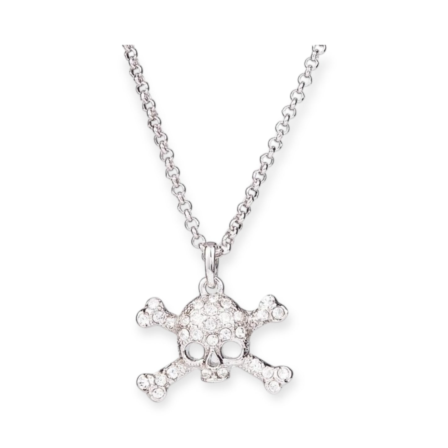 Skull & Crossbones Pearl Silver Pendant Necklace