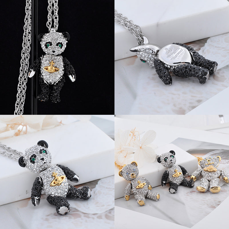 Teddy Bear Panda Gem Studded Pendant Necklace (2 colors)