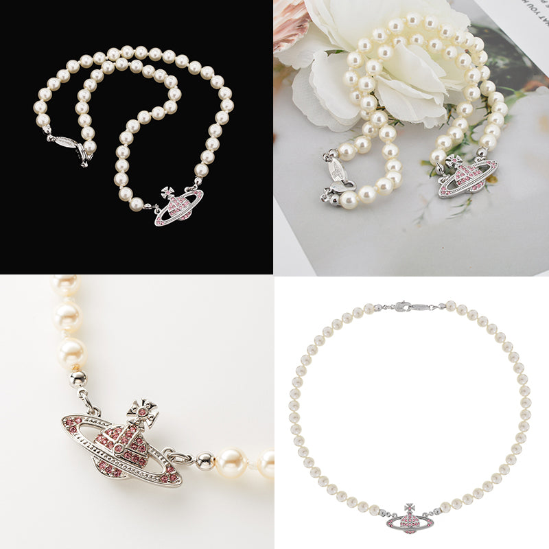 Beaded Pearl Colored Bas Abstract Pendant Orb Necklace (4 Colors)