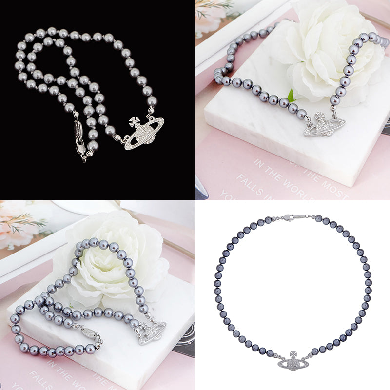 Beaded Pearl Colored Bas Abstract Pendant Orb Necklace (4 Colors)