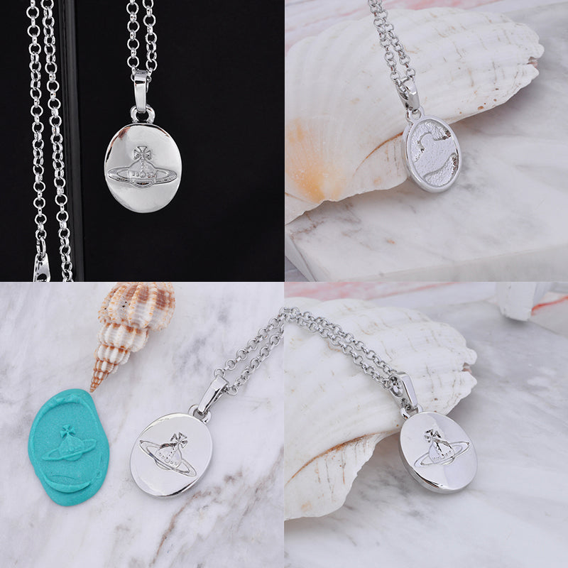 Engraved Orb Pendant Stamp Silver Necklace