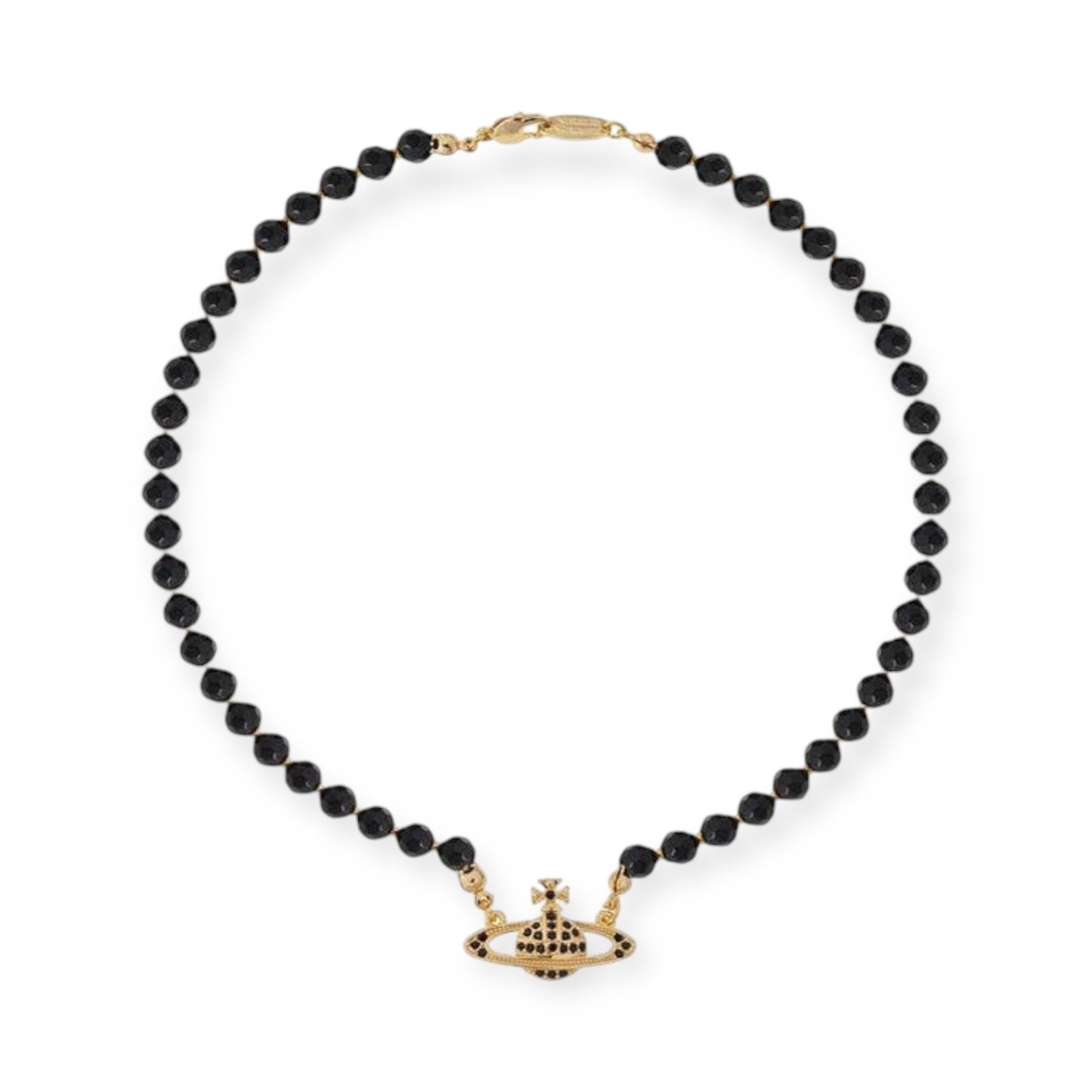 Black Beaded Crystal Pearl Orb Pendant Necklace Gold & Silver (2 Colors)