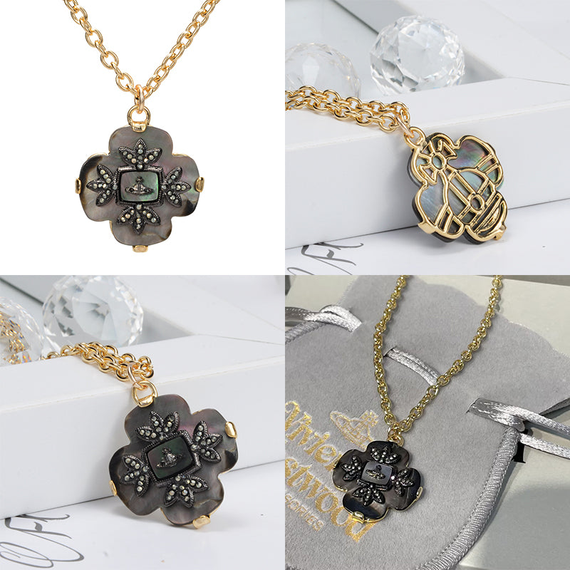 Iridescent Clover Flower Design Pendant Gold Chain Necklace