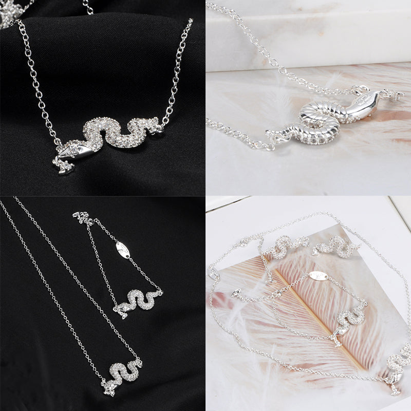 Snake Silver Gem Studded Pendant Orb Necklace