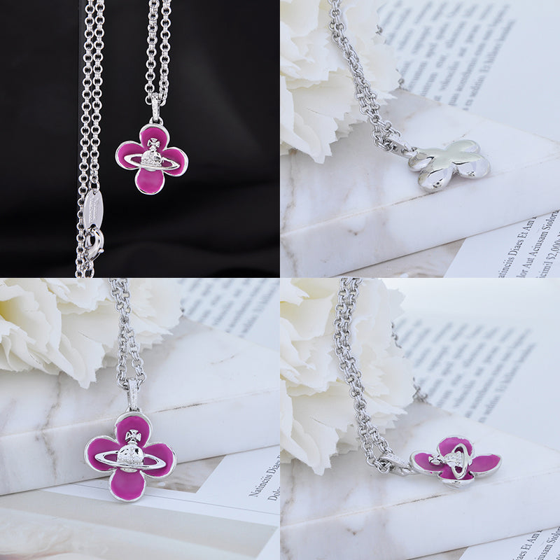 Clover Flower Staple Orb Pendant Pink & Purple (2 colors)