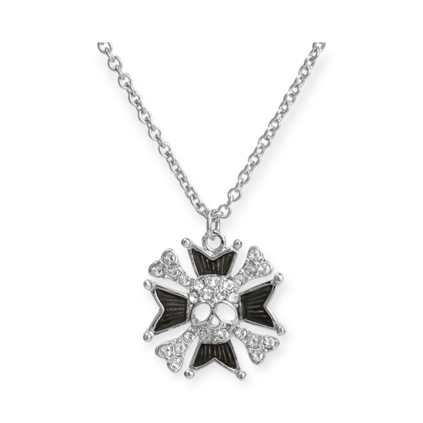 Skull & Bones Medallion Gem Studded Pendant Necklace