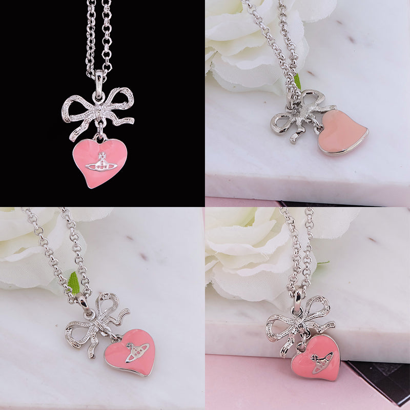 Heart Shaped Gem Studded Orb Pendant Necklace (3 colors)
