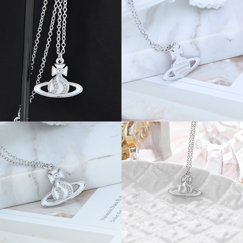 Gem Studded Swivel Pattern Orb Pendant Necklace (6 Colors)