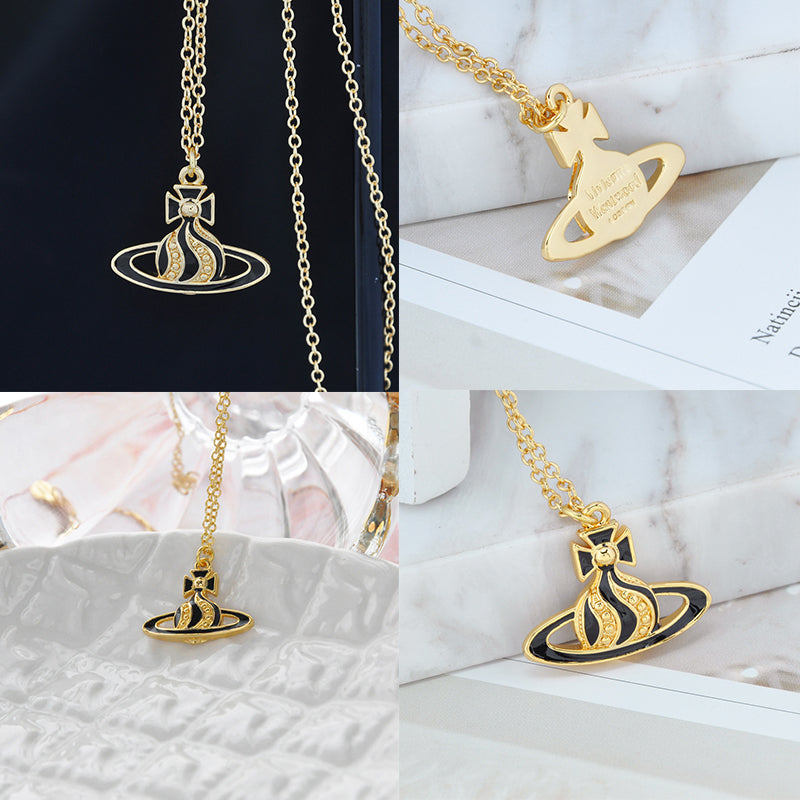 Gem Studded Swivel Pattern Orb Pendant Necklace (6 Colors)