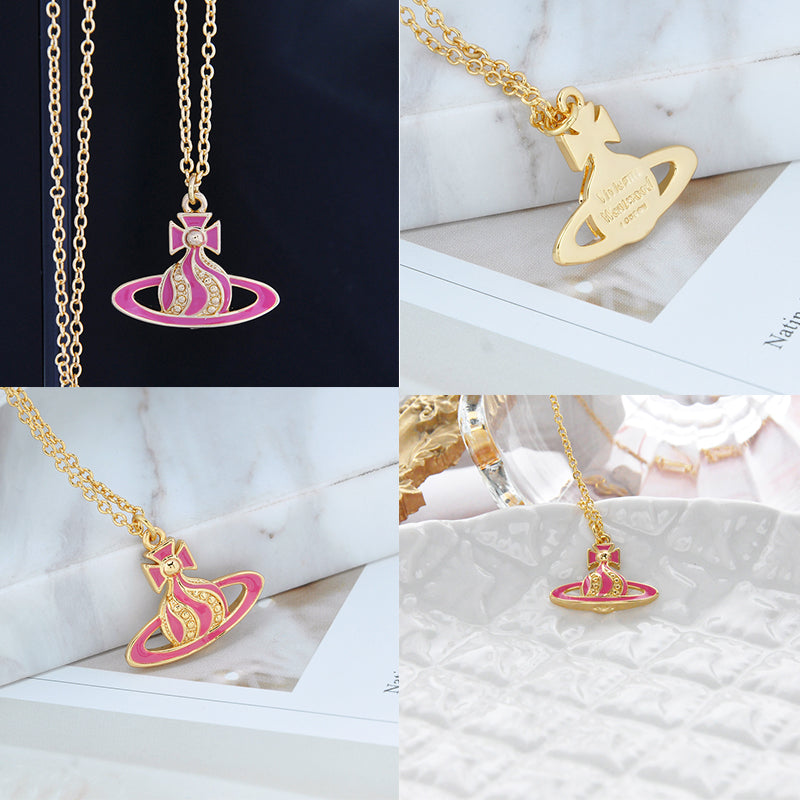 Gem Studded Swivel Pattern Orb Pendant Necklace (6 Colors)