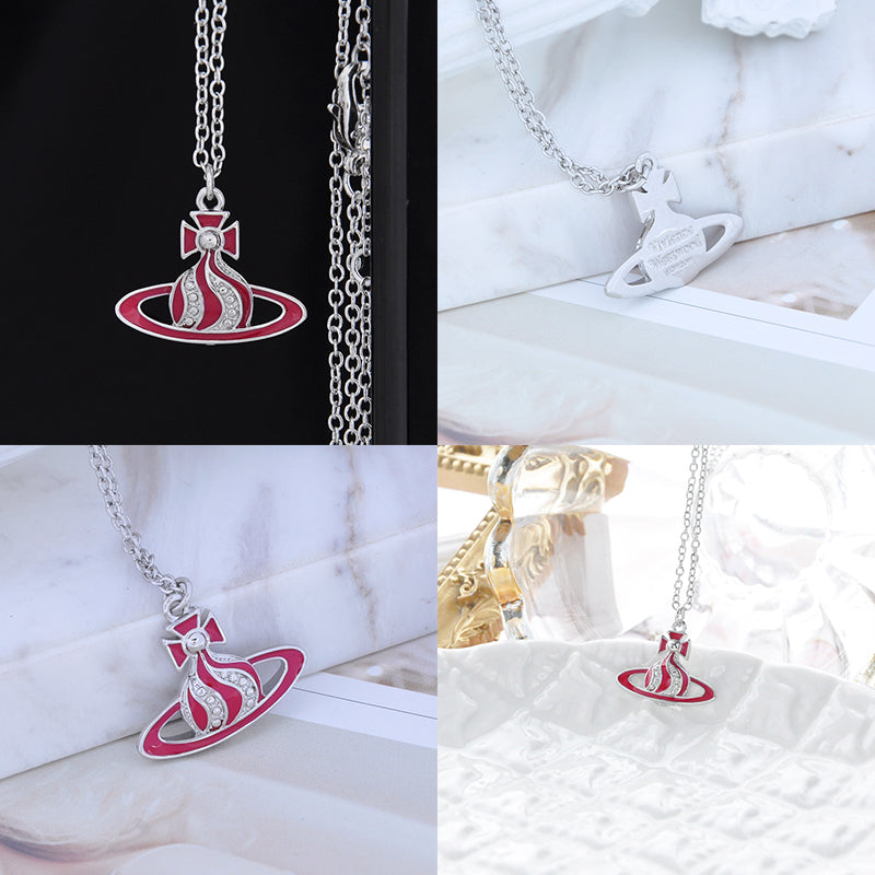 Gem Studded Swivel Pattern Orb Pendant Necklace (6 Colors)