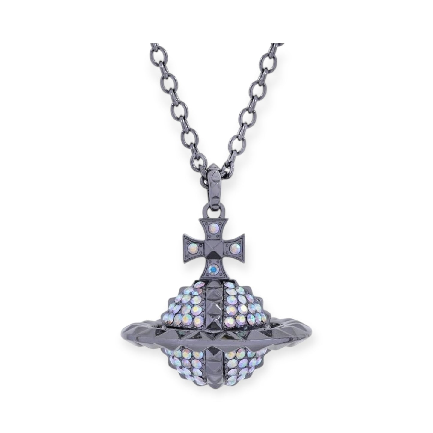 Spiked Edge Rim Gem Studded Orb Pendant Necklace (5 Colors)