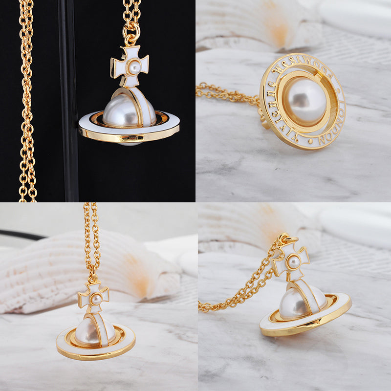 Milky Outline Design Pearl Orb Pendant Necklace Gold & Silver (2 Colors)
