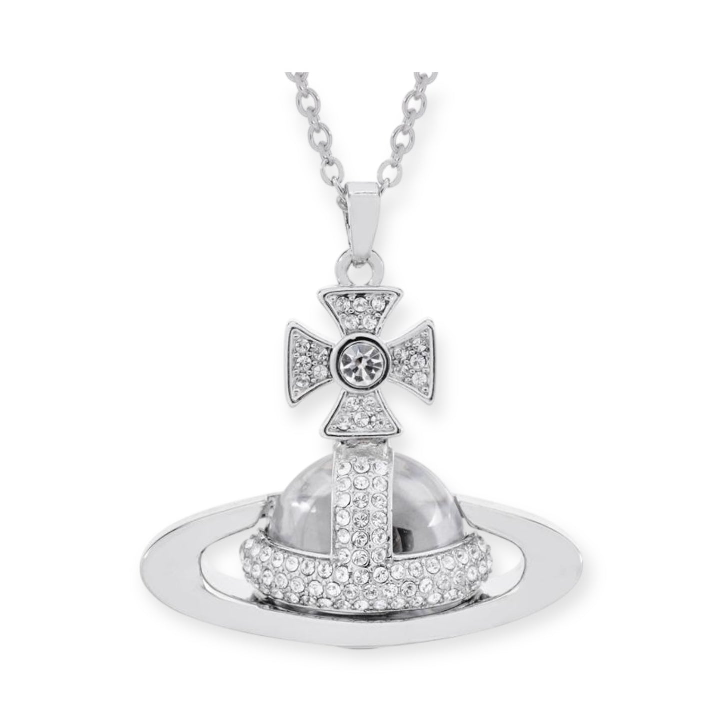 2D Gem Studded Clear Orb Pendant Necklace Gold & Silver (2 Colors & 2 Sizes)